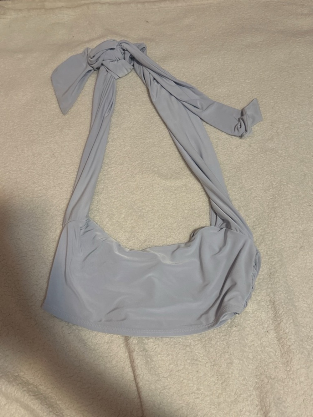 Light blue Women’s cropped halter top fits size xxs-medium